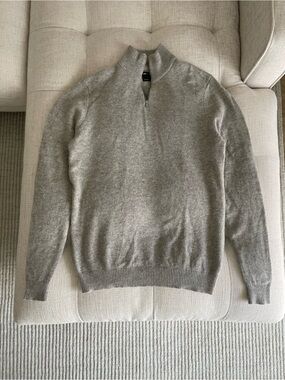 ASOS DESIGN Lambswool Quarter Zip Knit Sweater Grey Classic Preppy Quiet Luxury